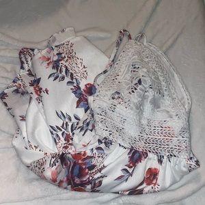 White and floral romper.